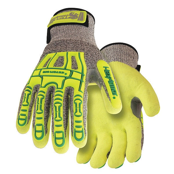 Hi-Vis Cut Resistant Impact Coated Gloves, A4 Cut Level, Nitrile, M, 1 PR