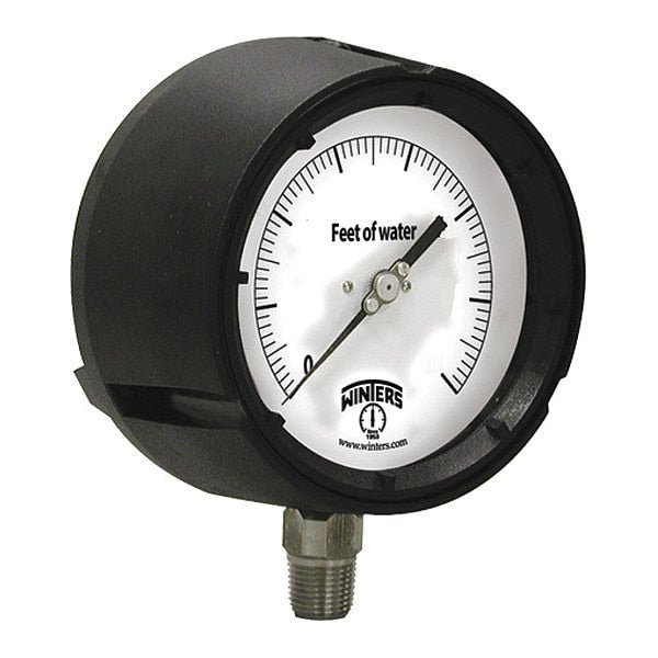 Pressure Gauge, 0 to 140 ft H2O, 1/4 in MNPT, Black