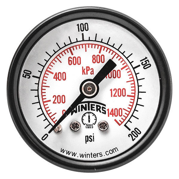 Pressure Gauge, 0 to 200 psi, 1/8 in MNPT, Black