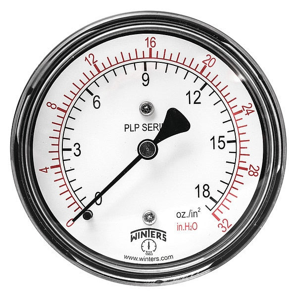 Pressure Gauge, 0 to 32 in wc, 1/4 in MNPT, Black