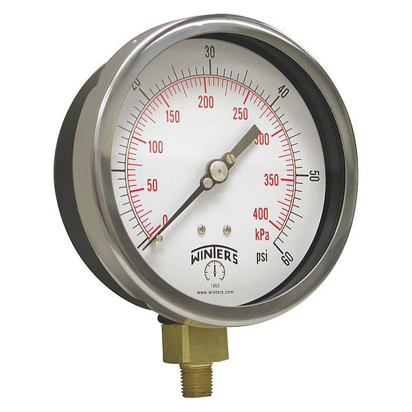 Pressure Gauge, 0 to 60 psi, 1/4 in MNPT