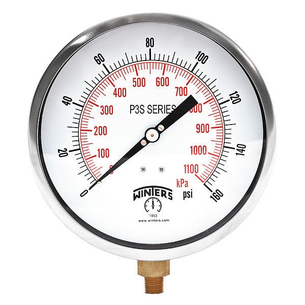 Pressure Gauge, 0 to 160 psi, 1/4 in MNPT, Black