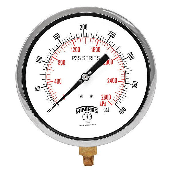 Pressure Gauge, 0 to 400 psi, 1/4 in MNPT, Black