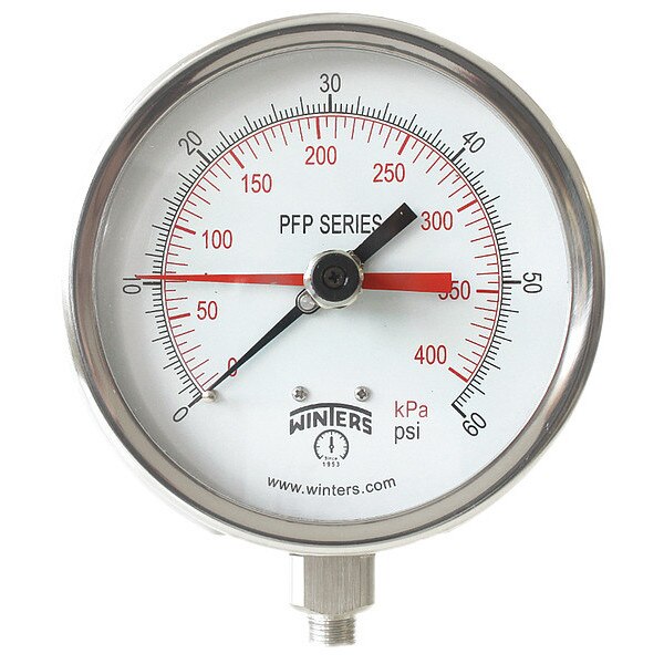 Pressure Gauge, 0 to 60 psi, 1/4 in MNPT, Silver