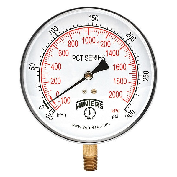 Compound Gauge, -30 to 0 to 300 psi, 1/4 in MNPT, Silver