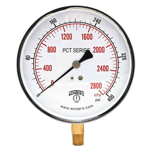 Pressure Gauge, 0 to 400 psi, 1/4 in MNPT, Silver
