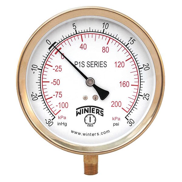 Compound Gauge, -30 to 0 to 30 psi, 1/4 in MNPT