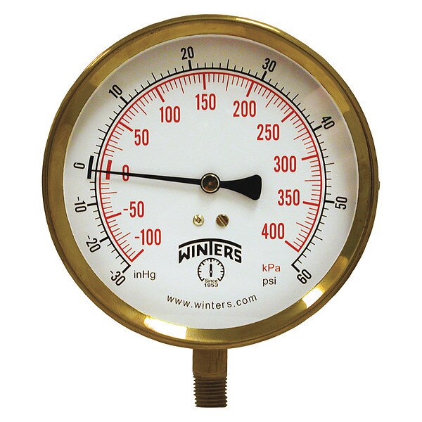 Compound Gauge, -30 to 0 to 60 psi, 1/4 in MNPT, Gray