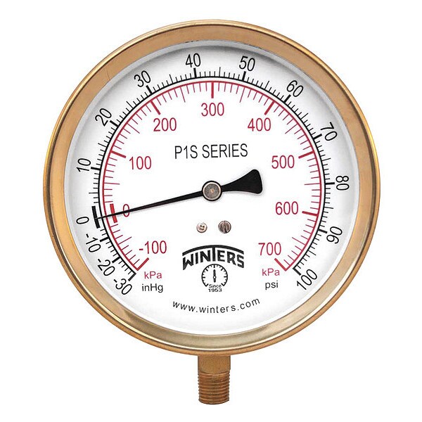 Compound Gauge, -30 to 0 to 100 psi, 1/4 in MNPT, Gray