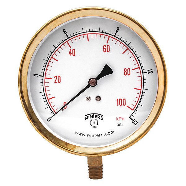 Pressure Gauge, 0 to 15 psi, 1/4 in MNPT, Gray