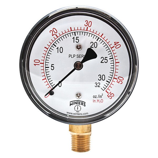 Pressure Gauge, 0 to 55 in wc, 1/4 in MNPT, Black