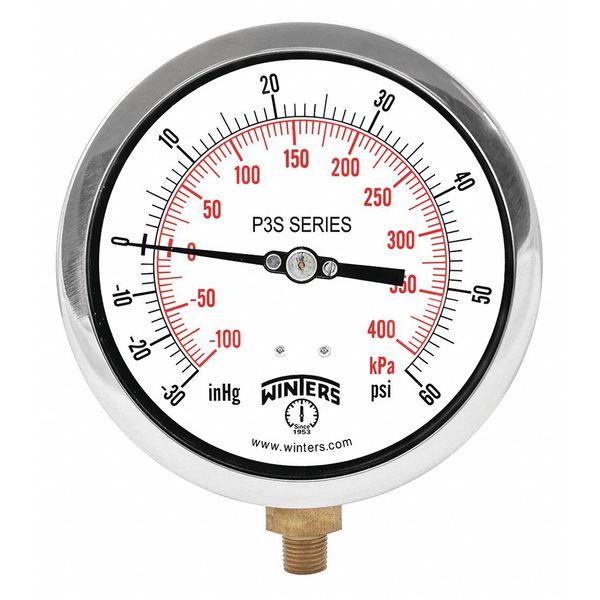 Compound Gauge, -30 to 0 to 60 psi, 1/4 in MNPT, Black