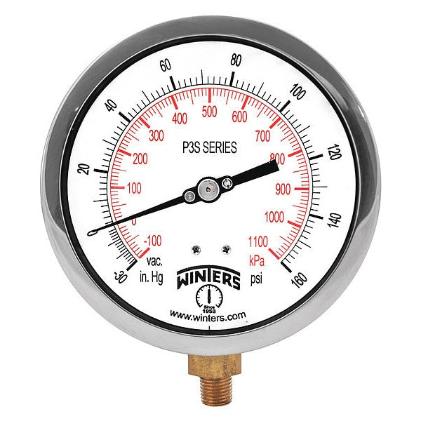 Compound Gauge, -30 to 0 to 160 psi, 1/4 in MNPT, Black