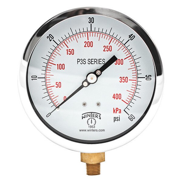 Pressure Gauge, 0 to 60 psi, 1/4 in MNPT, Black