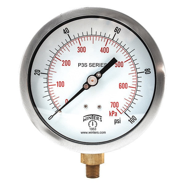 Pressure Gauge, 0 to 100 psi, 1/4 in MNPT, Black