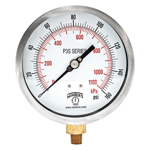 Pressure Gauge, 0 to 160 psi, 1/4 in MNPT, Black