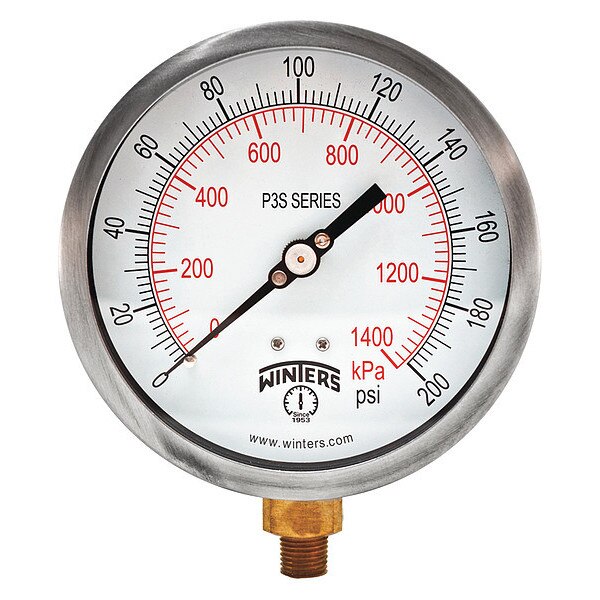 Pressure Gauge, 0 to 200 psi, 1/4 in MNPT, Black