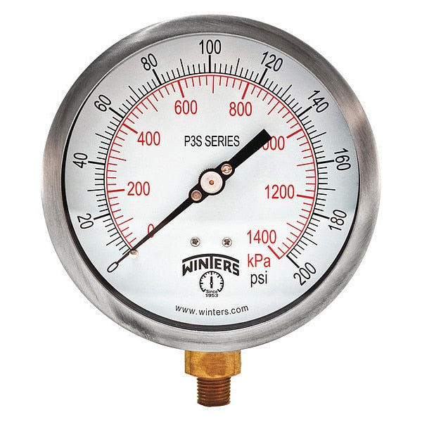 Pressure Gauge, 0 to 200 psi, 1/4 in MNPT, Black