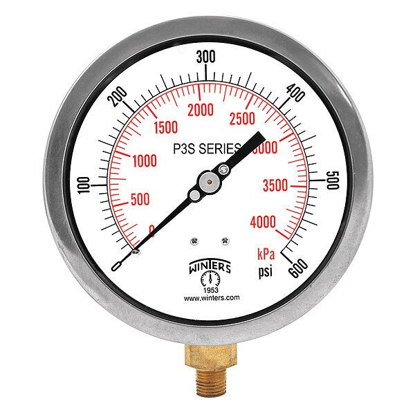 Pressure Gauge, 0 to 600 psi, 1/4 in MNPT, Black