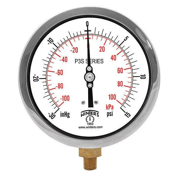 Compound Gauge, -30 to 0 to 15 psi, 1/4 in MNPT, Black