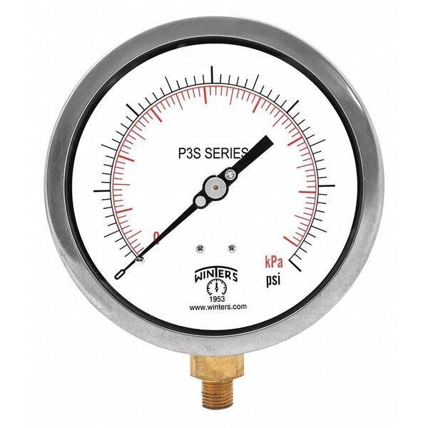 Pressure Gauge, 0 to 300 psi, 1/4 in MNPT