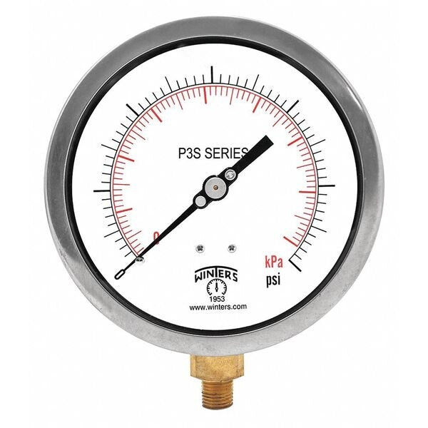 Pressure Gauge, 0 to 1000 psi, 1/2 in MNPT, Black