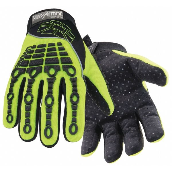Hi-Vis Cut Resistant Impact Gloves, A8 Cut Level, Uncoated, XS, 1 PR