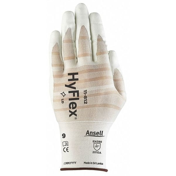 Foam Nitrile Coated Gloves, Palm Coverage, White, 9, PR