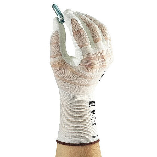 Foam Nitrile Coated Gloves, Palm Coverage, White, 8, PR