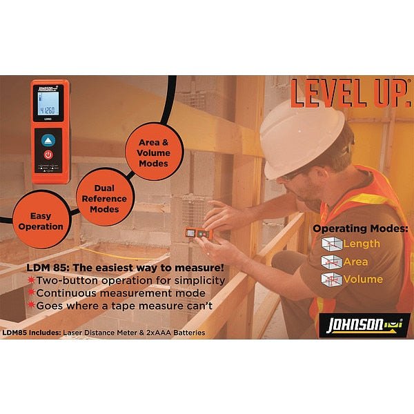 Laser Distance Meter, Indoor, 85 ft.
