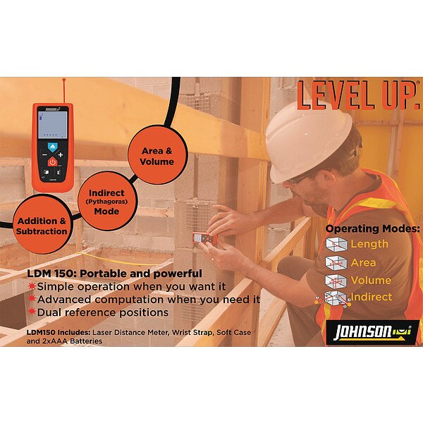 Laser Distance Meter, Indoor, 150 ft.