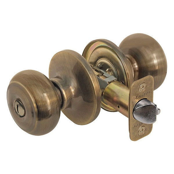 Knob Lockset, Rusk Style, Antique Brass
