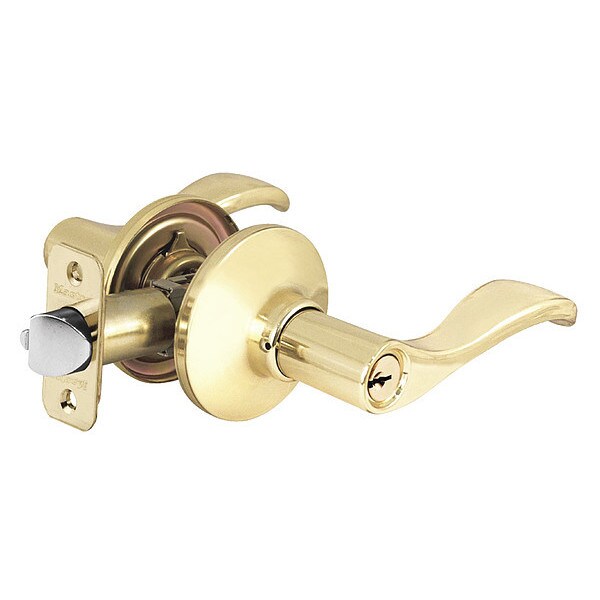 Lever Lockset, Polished Brass, Wave Style