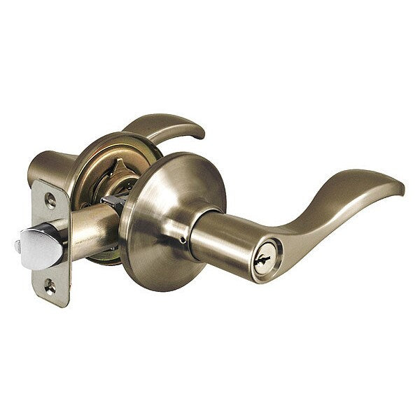 Lever Lockset, Antique Brass, Wave Style