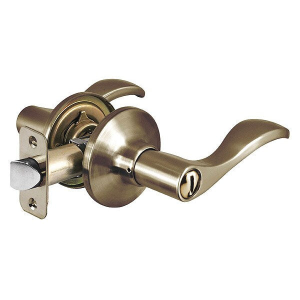 Lever Lockset, Antique Brass, Wave Style