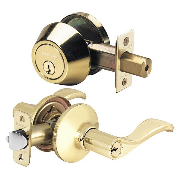 Lever Lockset, Polished Brass, Wave Style