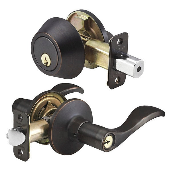 Lever Lockset, Aged Bronze, Wave Style