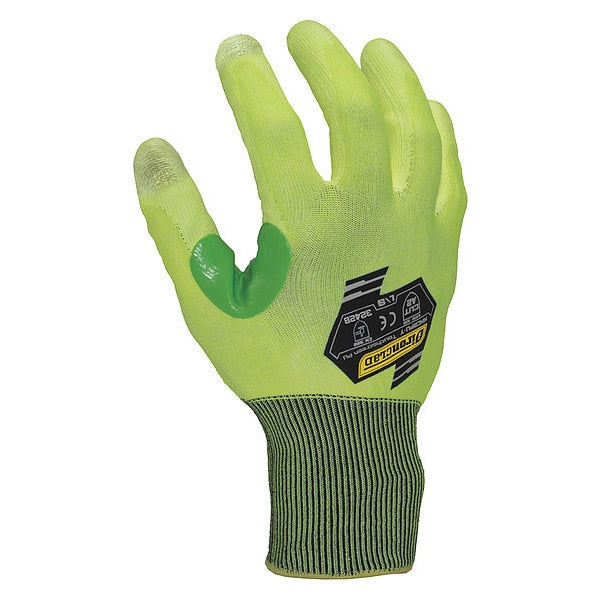 Hi-Vis Cut Resistant Coated Gloves, A2 Cut Level, Polyurethane, XL, 1 PR