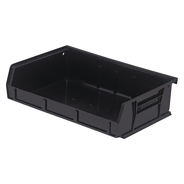 Hang & Stack Storage Bin, Black, polypropylene, 7 3/8 in L x 11 in W x 3 in H, 65 lb Load Capacity