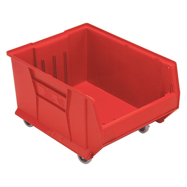 Mobile Hopper Bin, Red, polypropylene, 23-7/8 in L x 18 1/4 in W x 12 in H, 250 lb Load Capacity