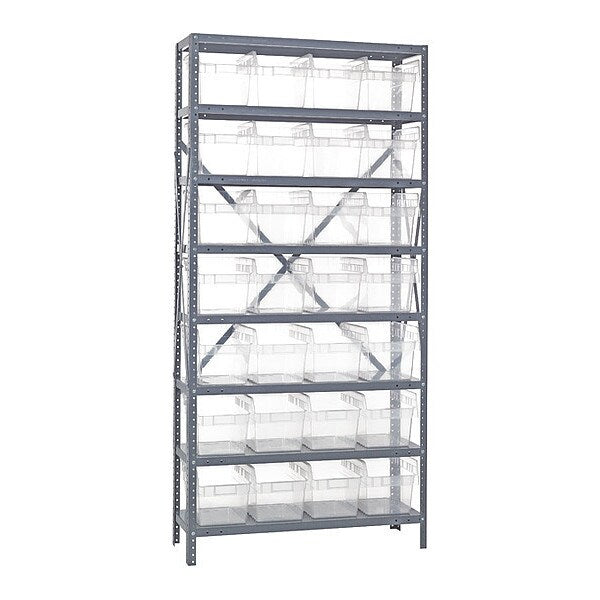 Steel Bin Shelving, 36 in W x 75 in H x 18 in D, 8 Shelves, Clear