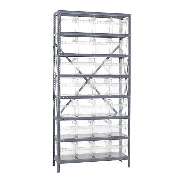 Steel Bin Shelving, 36 in W x 75 in H x 12 in D, 8 Shelves, Clear
