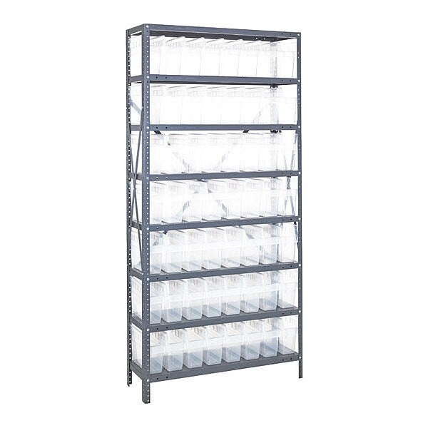 Steel Bin Shelving, 36 in W x 75 in H x 18 in D, 8 Shelves, Clear