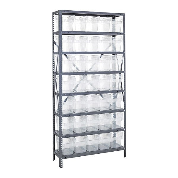 Steel Bin Shelving, 36 in W x 75 in H x 18 in D, 8 Shelves, Clear