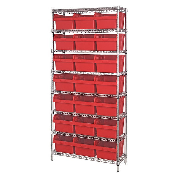 Steel Bin Shelving, 18 in W x 74 in H x 36 in D, 8 Shelves, Red