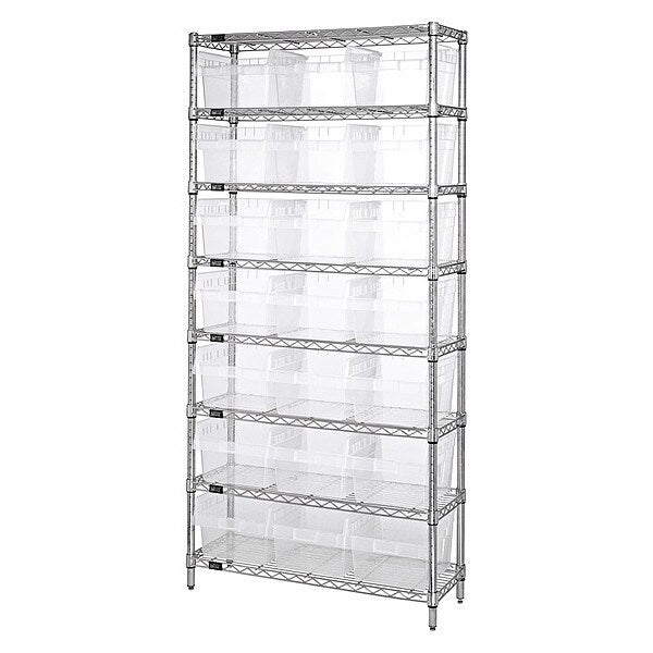 Steel Bin Shelving, 24 in W x 74 in H x 36 in D, 8 Shelves, Clear