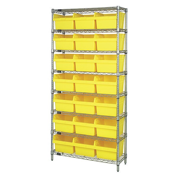 Steel Bin Shelving, 24 in W x 74 in H x 36 in D, 8 Shelves, Yellow