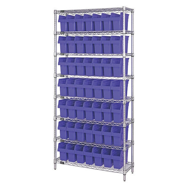 Steel Bin Shelving, 12 in W x 74 in H x 36 in D, 8 Shelves, Blue