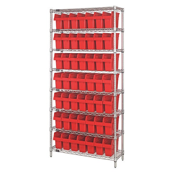 Steel Bin Shelving, 18 in W x 74 in H x 36 in D, 8 Shelves, Red