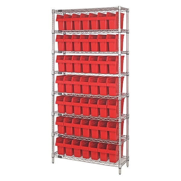 Steel Bin Shelving, 12 in W x 74 in H x 36 in D, 8 Shelves, Red